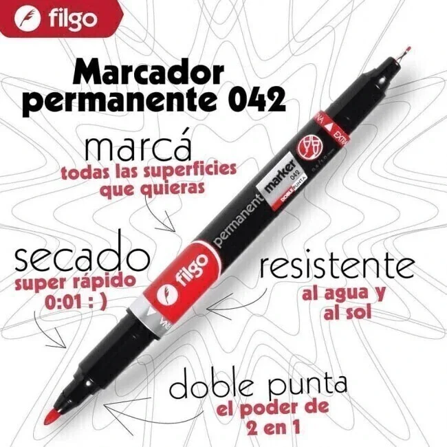 MARCADOR FILGO - 042 PERMANENTE - DOBLE PUNTA - NEGRO - 2