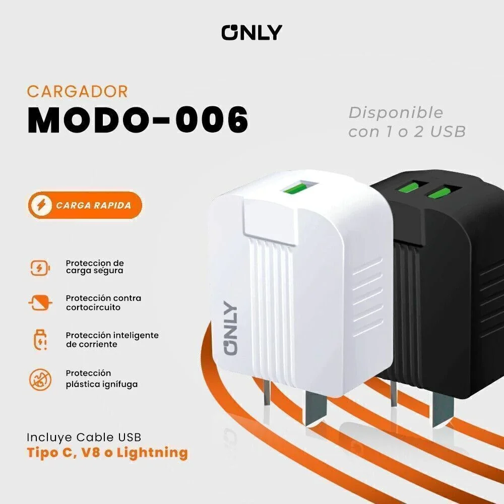 CARGADOR FAST CHARGE - XAEA 30W - 2 USB + CABLE TC - 2